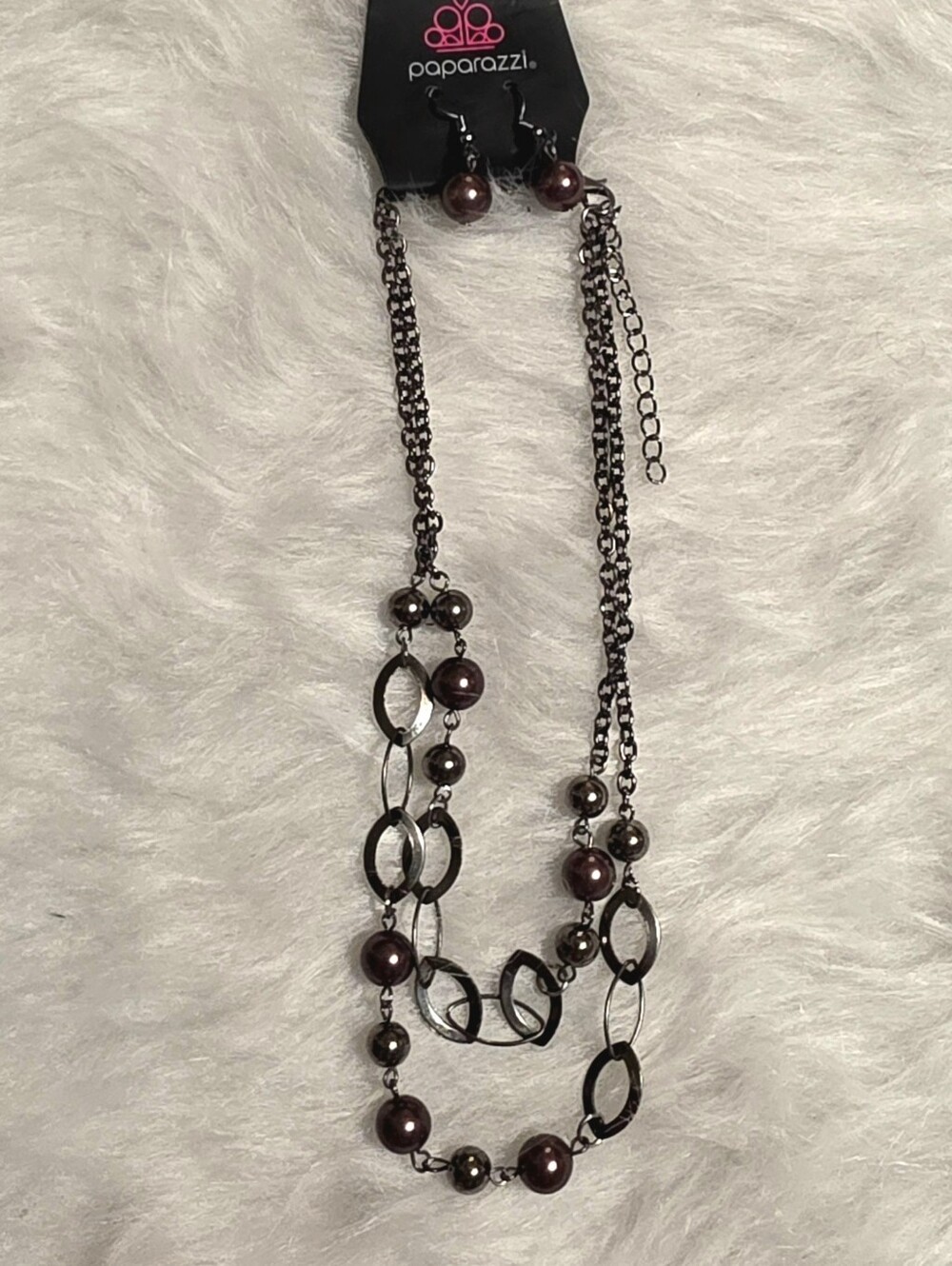 paparazzi Gunmetal & Deep Burgundy Layered Beaded Necklace Set